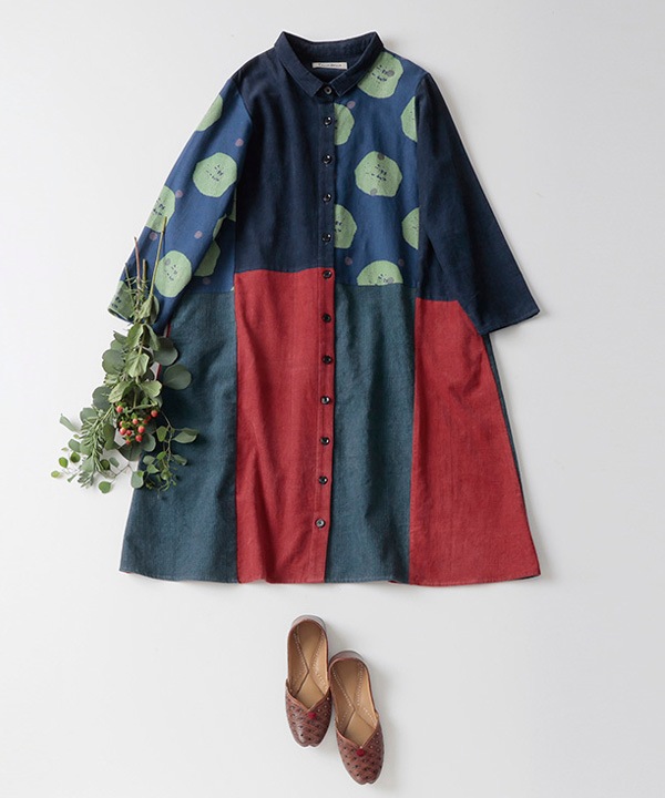 iro-iroコーデュロイ・パッチワーク シャツワンピース 24W430 | 24AW 