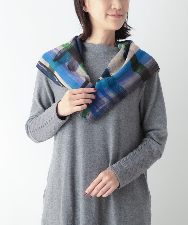 ウール混 アート調プリントスカーフ B25W013