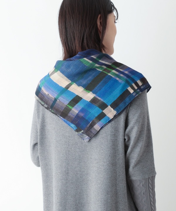 ウール混 アート調プリントスカーフ B25W013