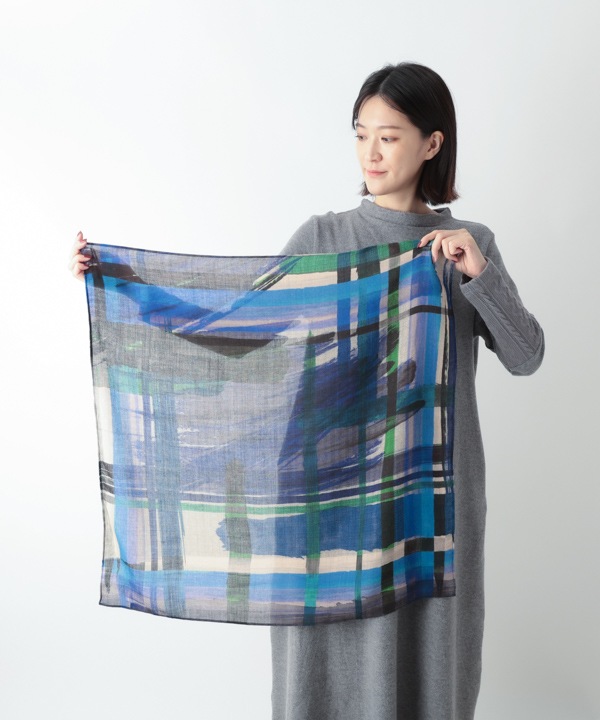 ウール混 アート調プリントスカーフ B25W013