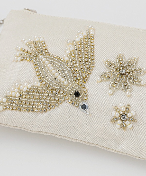 ビーズ刺繍フラットポーチS 14×10cm （2カラー）M42-1680 