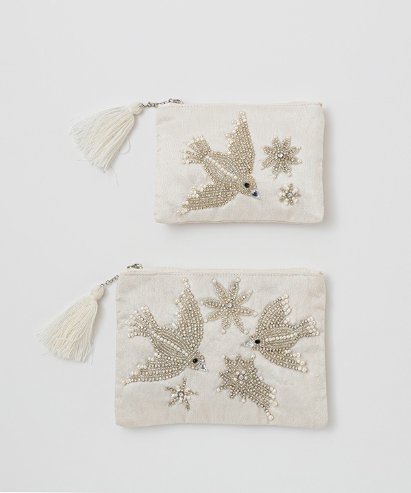 ビーズ刺繍フラットポーチS 14×10cm （2カラー）M42-1680 