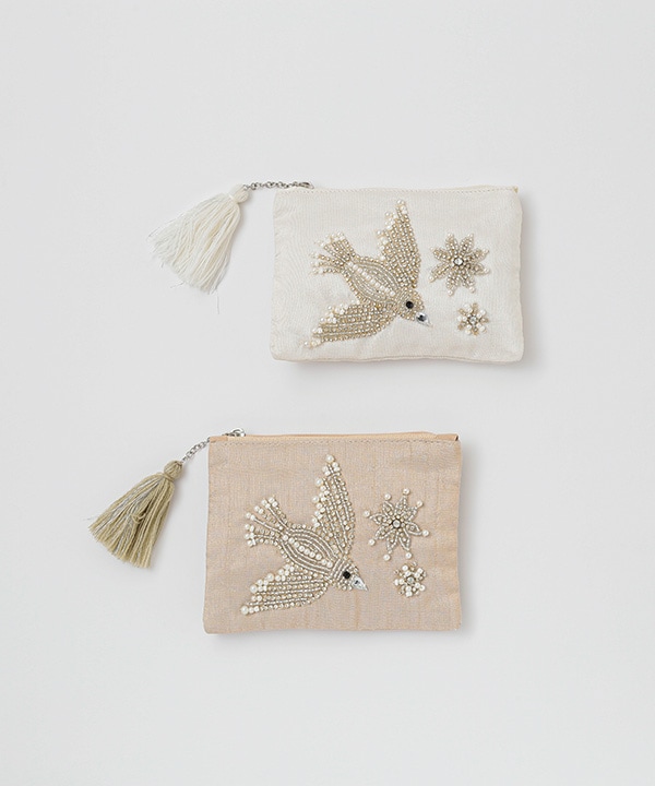 ビーズ刺繍フラットポーチS 14×10cm （2カラー）M42-1680 