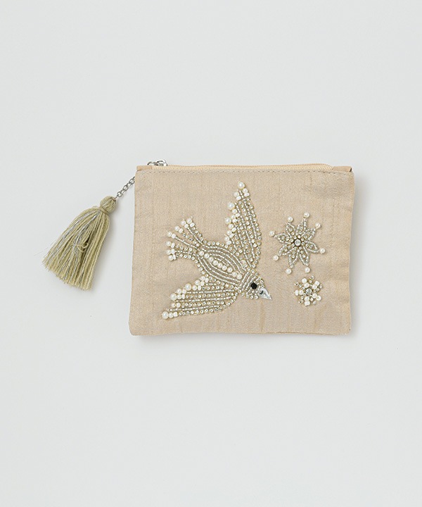 ビーズ刺繍フラットポーチS 14×10cm （2カラー）M42-1680 