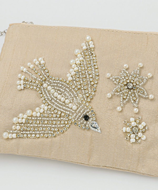 ビーズ刺繍フラットポーチS 14×10cm （2カラー）M42-1680 