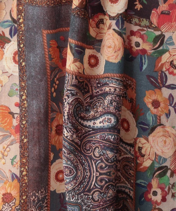 ウール混 花柄プリントスカーフ B25W014