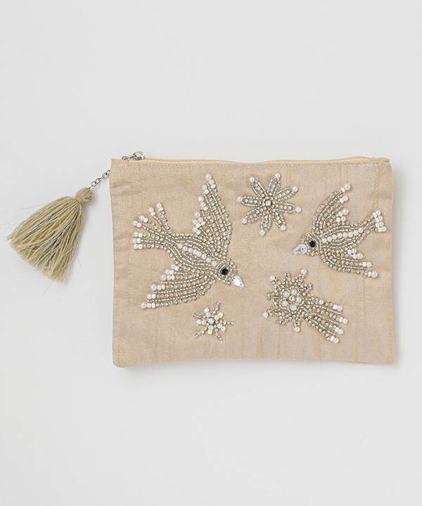 ビーズ刺繍フラットポーチL 18×13cm （2カラー）M42-1681 