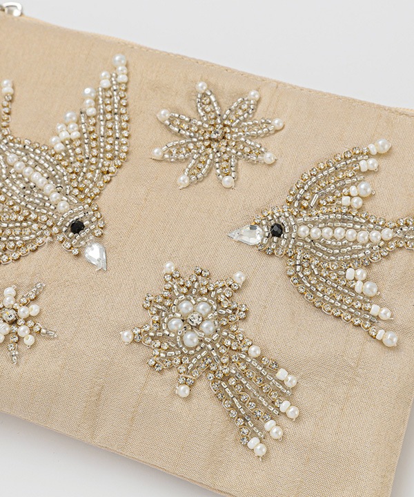 ビーズ刺繍フラットポーチL 18×13cm （2カラー）M42-1681 