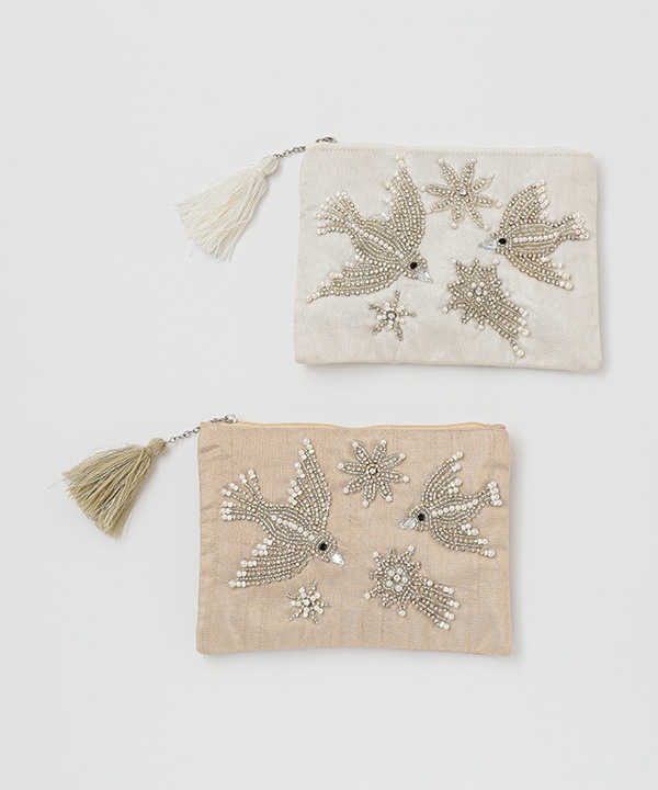 ビーズ刺繍フラットポーチL 18×13cm （2カラー）M42-1681 