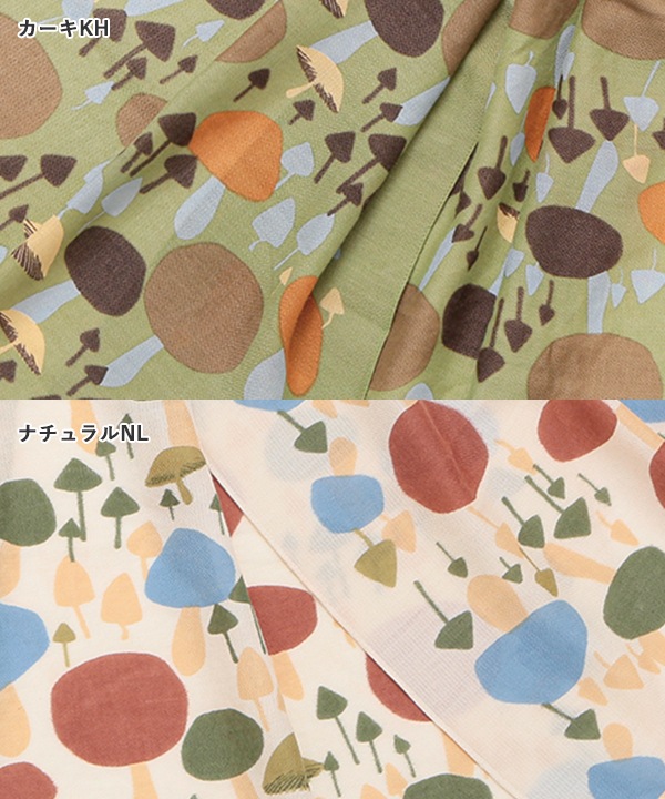 ウールコットン キノコ柄プリントショール（2カラー）50x180cm B24W036