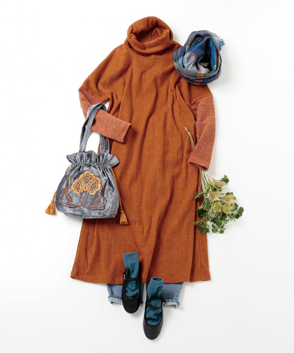 ふわふわリブカットソーワンピース 25W071