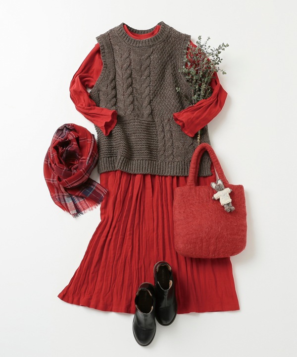 ウールブレンドケーブルニットベスト 25W073