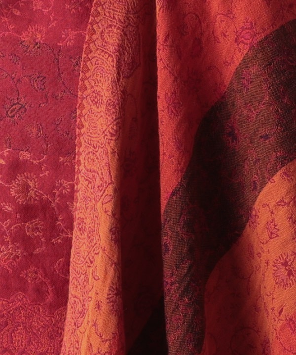 コットンウール リーフ柄ジャガードショール B25W017