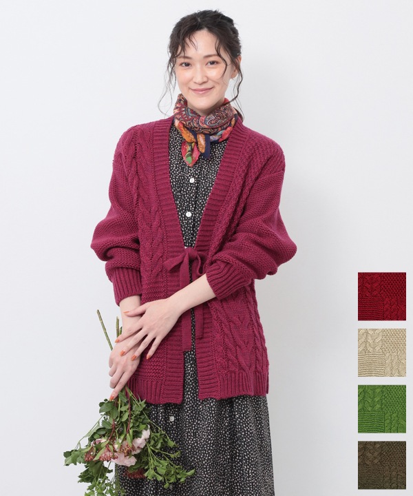 ウールブレンドケーブルニットカーディガン 25W074