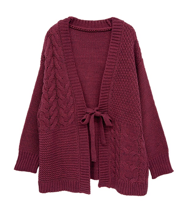 ウールブレンドケーブルニットカーディガン 25W074