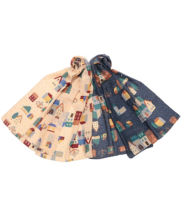 ウールコットン House柄プリントショール（2カラー）50x180cm B24W040 