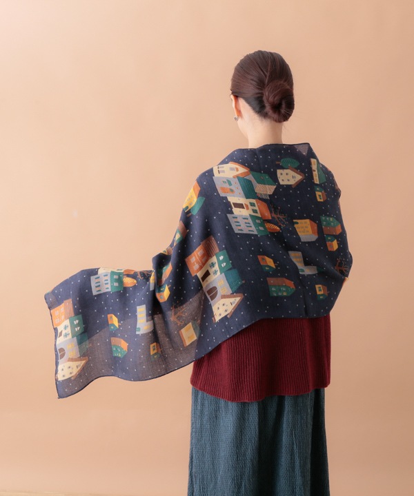 ウールコットン House柄プリントショール（2カラー）50x180cm B24W040 