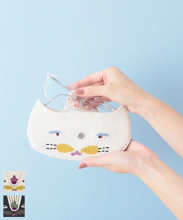 ネコ刺繍 メガネケース H25S226
