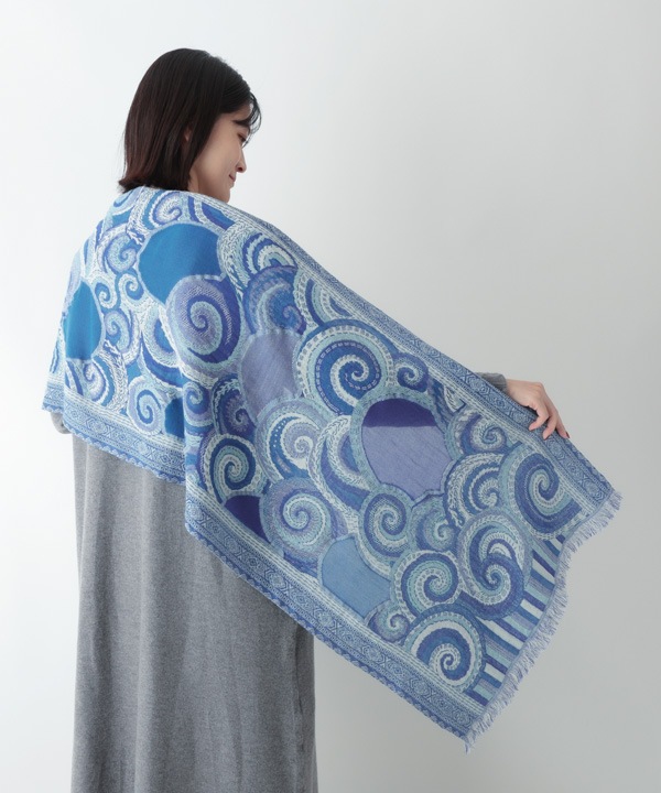 コットンウール グルグル柄ジャガードショール B25W018