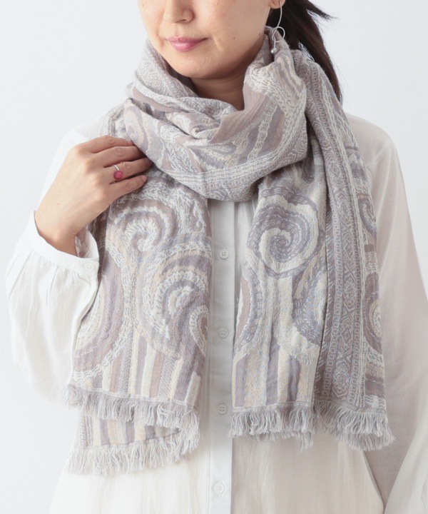コットンウール グルグル柄ジャガードショール B25W018
