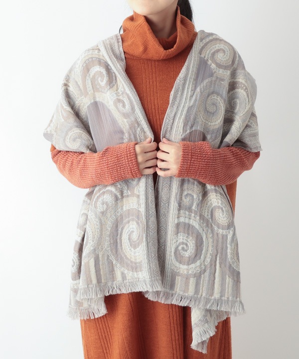 コットンウール グルグル柄ジャガードショール B25W018