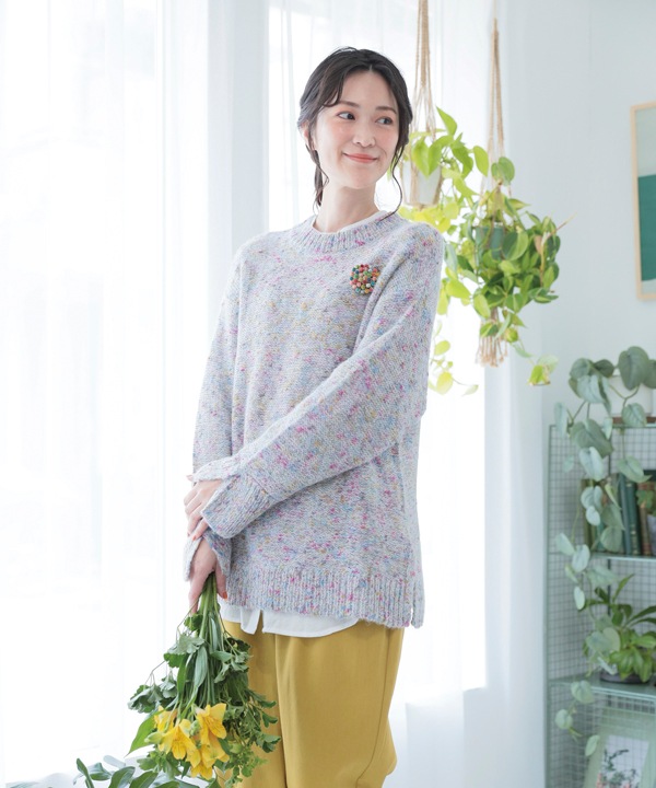 ウールブレンドカラフルネップヤーンプルオーバー 25W077