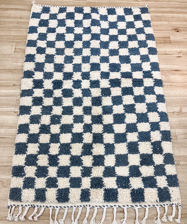 【1点物】ベニワレンラグM ブロックチェック ブルーグレー 150×98cm ★