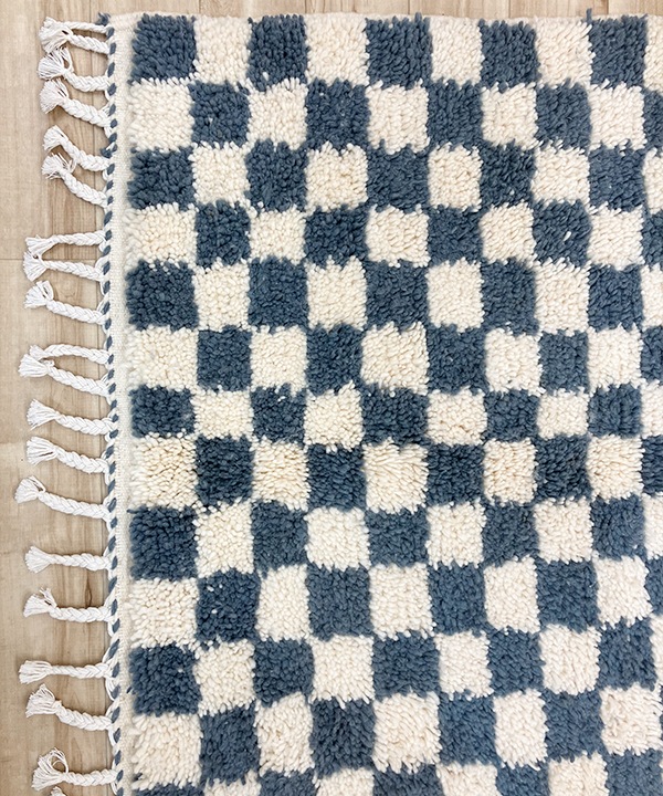 【1点物】ベニワレンラグM ブロックチェック ブルーグレー 150×98cm ★