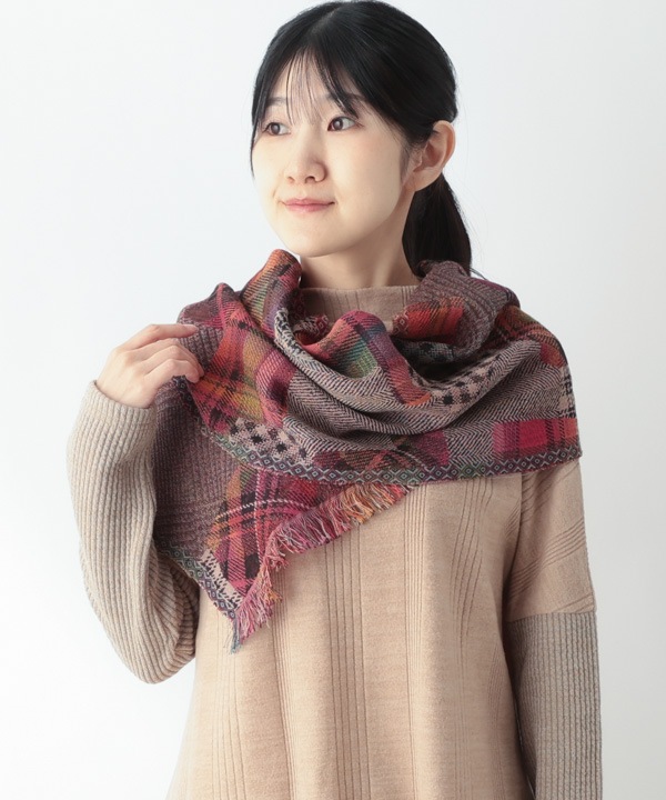 ウール混 パッチワーク風ジャガードショール B25W019