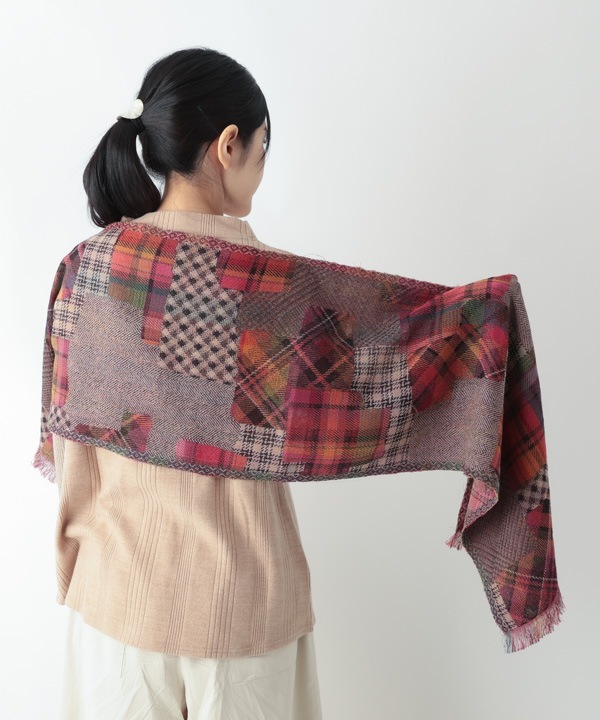ウール混 パッチワーク風ジャガードショール B25W019