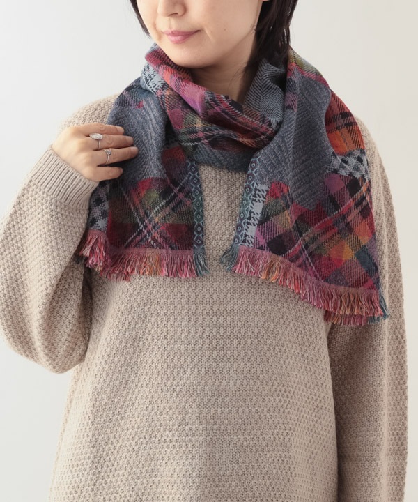 ウール混 パッチワーク風ジャガードショール B25W019