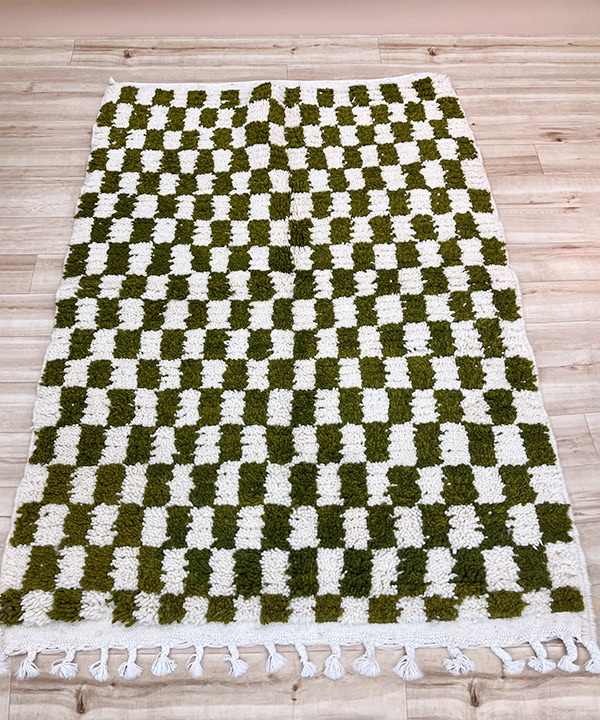 【1点物】ベニワレンラグM ブロックチェック カーキ 148×105cm ★