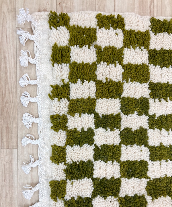 【1点物】ベニワレンラグM ブロックチェック カーキ 148×105cm ★