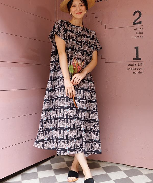 CHIZURI キャットプリントコットンワンピース 25S074
