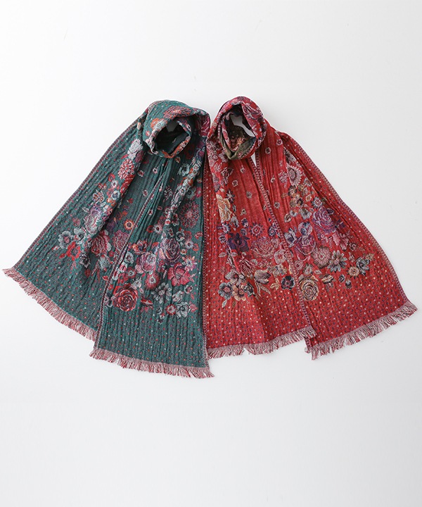 コットンウール 花柄ジャガードショール B25W020