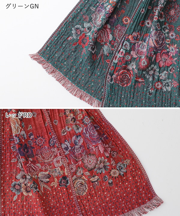 コットンウール 花柄ジャガードショール B25W020