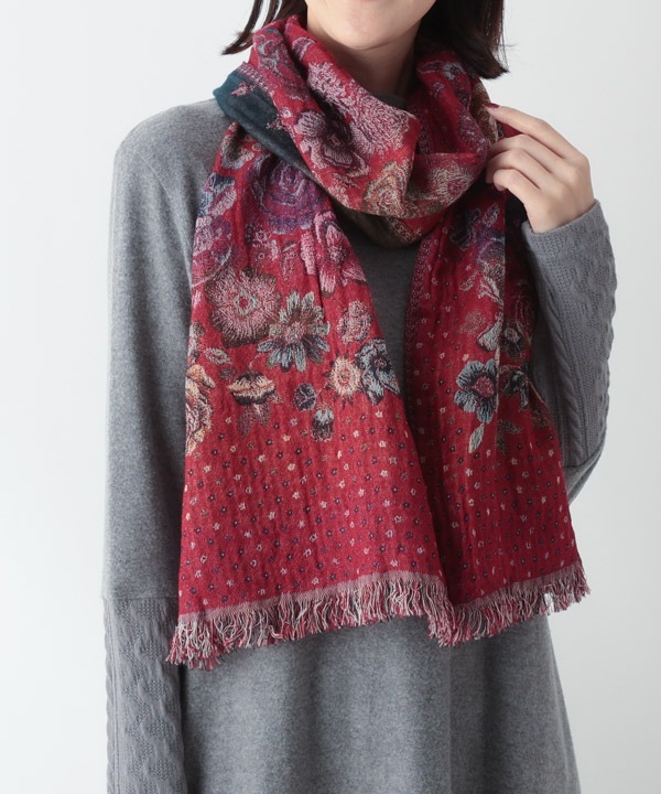 コットンウール 花柄ジャガードショール B25W020