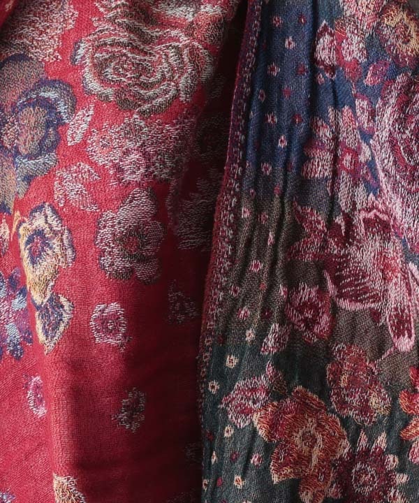 コットンウール 花柄ジャガードショール B25W020