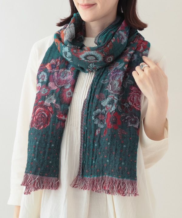 コットンウール 花柄ジャガードショール B25W020