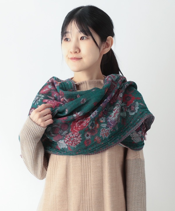 コットンウール 花柄ジャガードショール B25W020