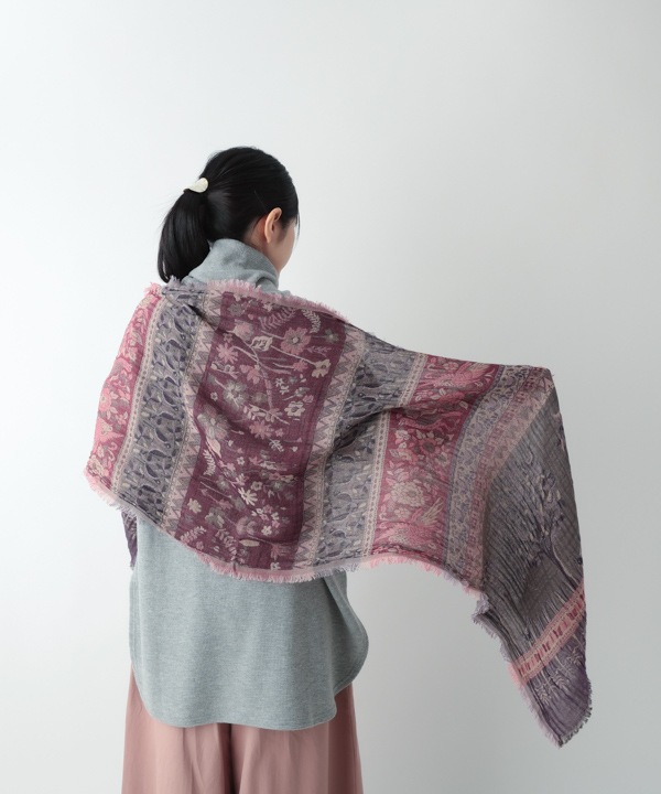 コットンウール ボタニカル柄ジャガードショール B25W022