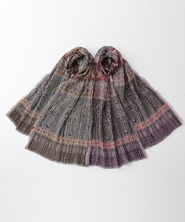 コットンウール ボタニカル柄ジャガードショール B25W022