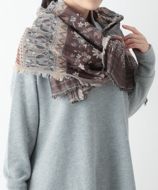 コットンウール ボタニカル柄ジャガードショール B25W022