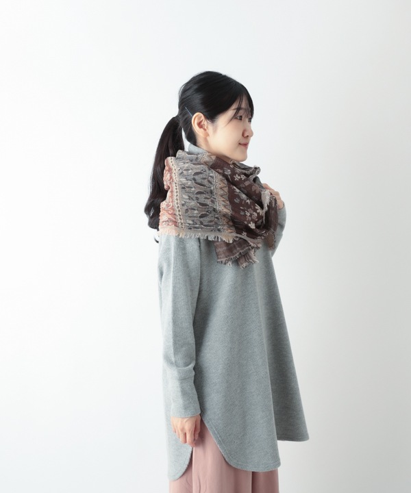 コットンウール ボタニカル柄ジャガードショール B25W022