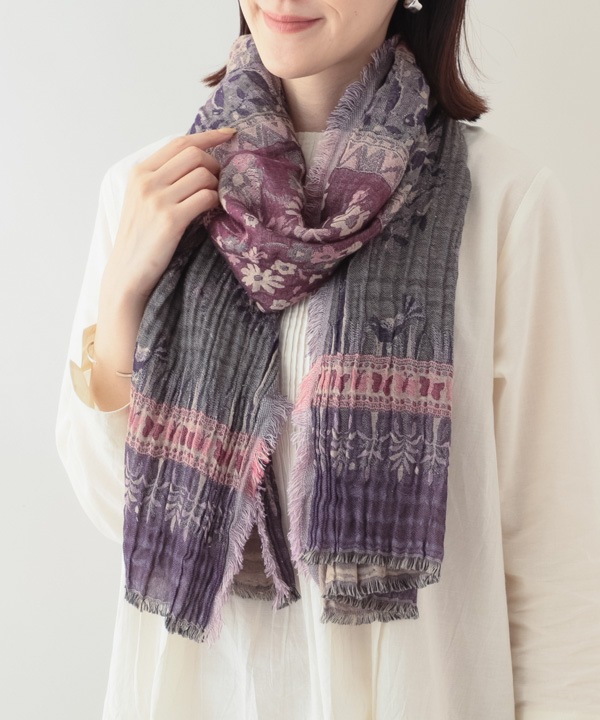 コットンウール ボタニカル柄ジャガードショール B25W022