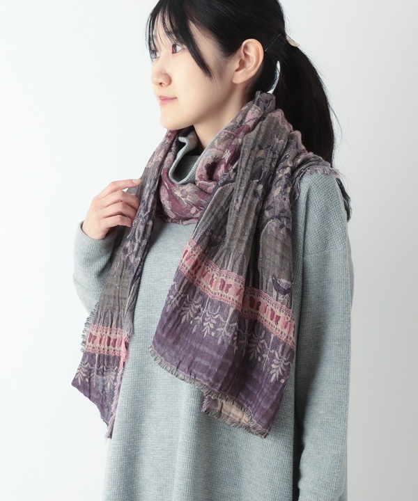 コットンウール ボタニカル柄ジャガードショール B25W022