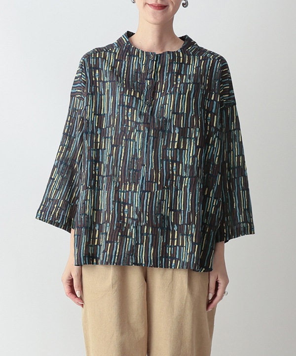 五月雨プリント・クレープコットンブラウス 25W401