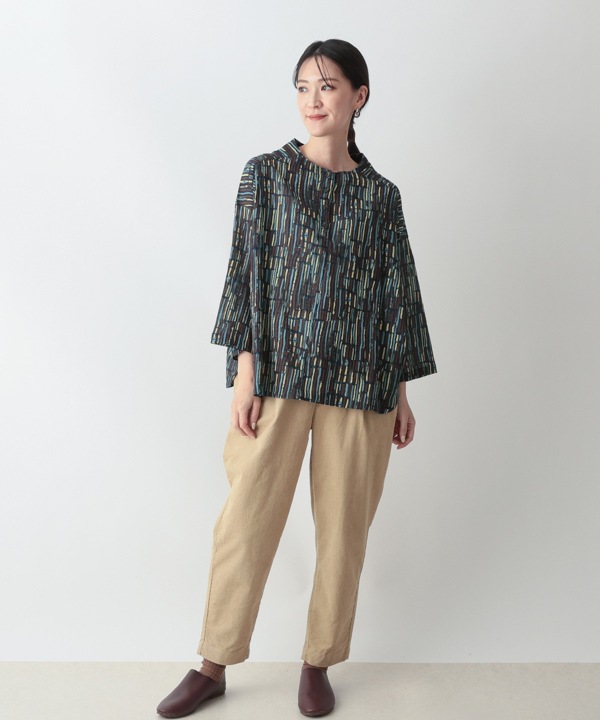 五月雨プリント・クレープコットンブラウス 25W401