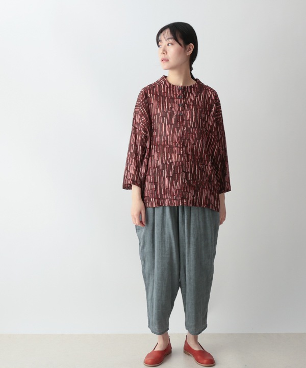 五月雨プリント・クレープコットンブラウス 25W401