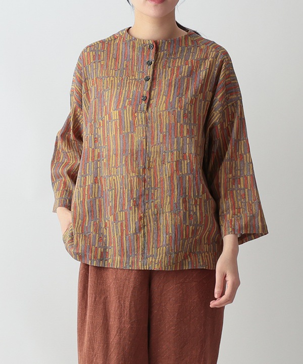 五月雨プリント・クレープコットンブラウス 25W401